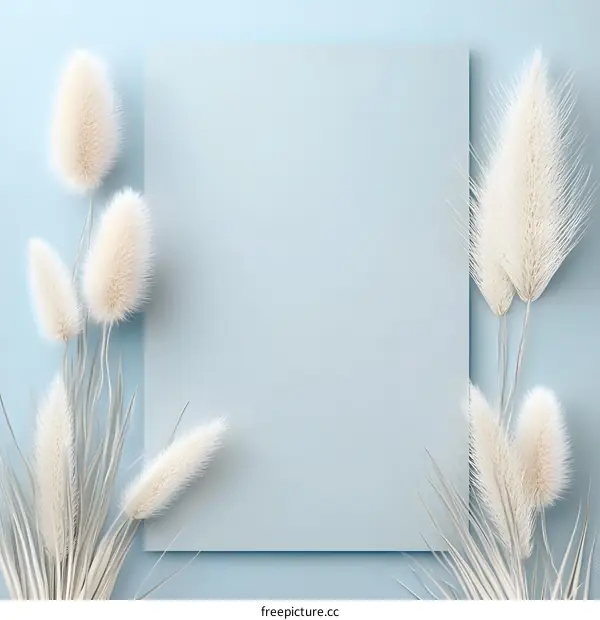 Minimalist Blue Background with White Pampas Grass