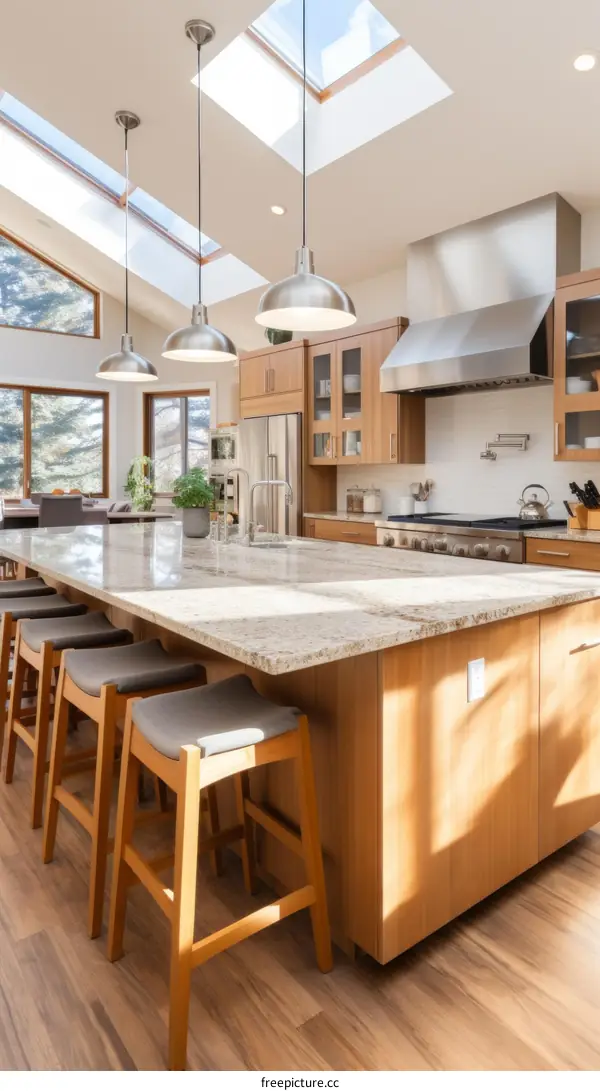 Bright and Airy Kitchen With Large Island and Vaulted Ceiling