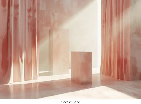 Pink abstract background with curtain and podium