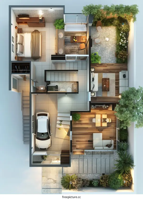 Modern House Floor Plan with Garden