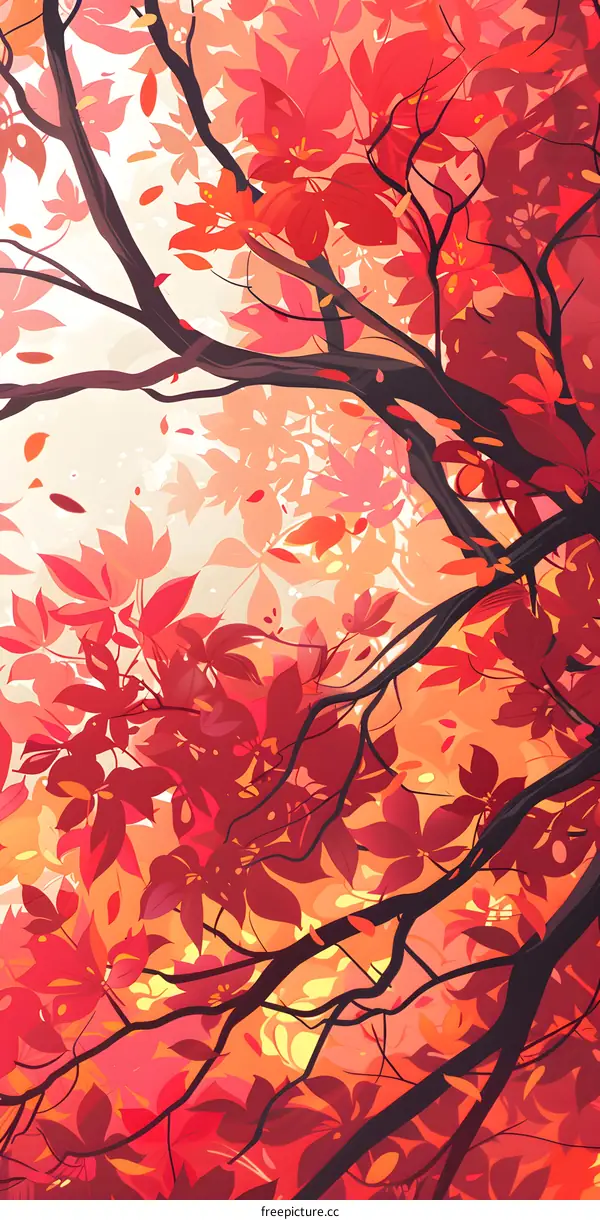Autumn Leaves Illustration With Red And Orange Colors