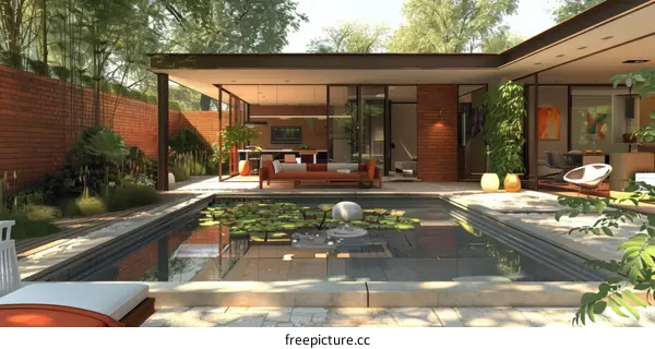 Modern House with Courtyard and Pool