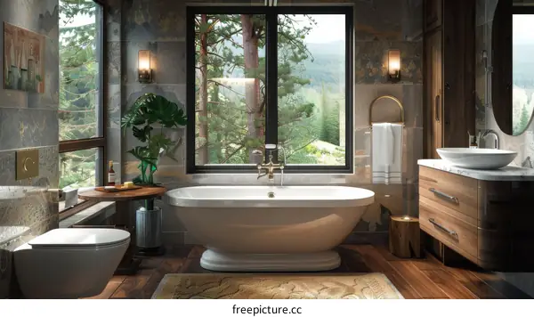 Luxury Bathroom Interior Design with Mountain View