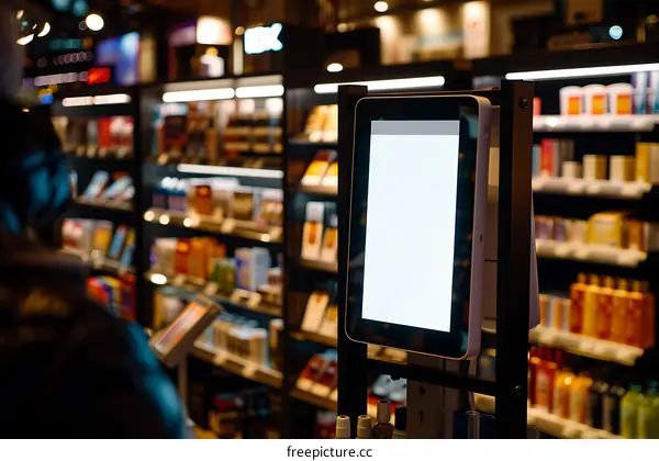 Self Checkout Kiosk In A Convenience Store