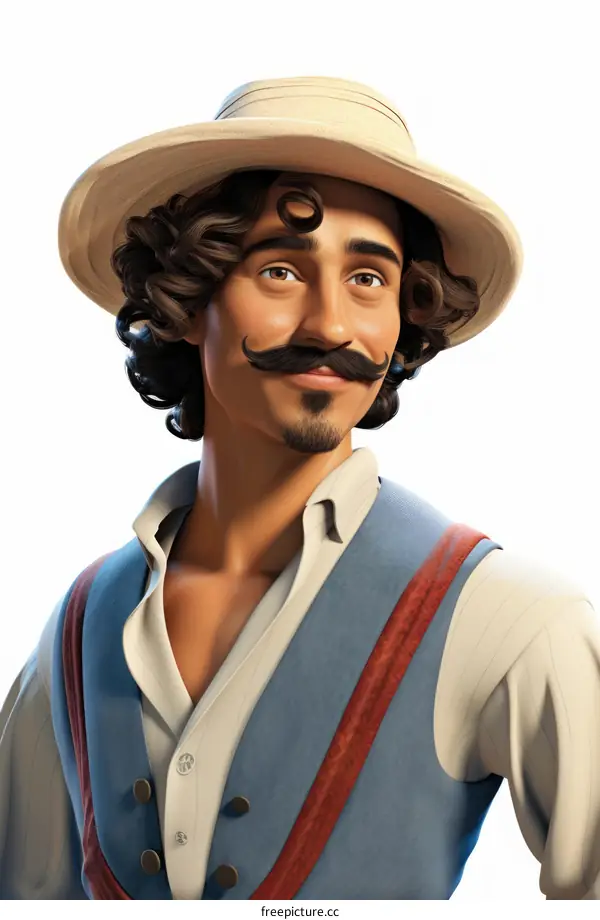 Portrait of a young man with mustache wearing a hat