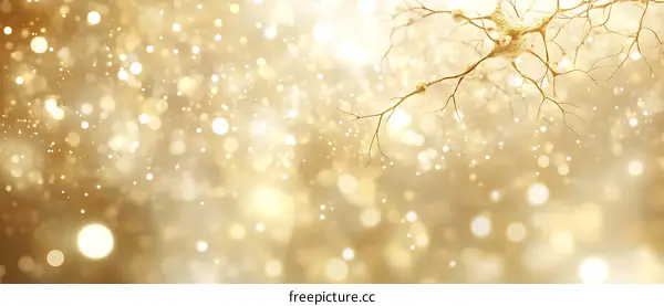 Golden Neuron Illustration with Bokeh Background