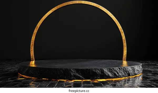 Luxury Dark Stone Product Showcase with Golden Arch