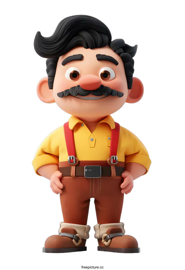 [Transparent Background PNG]3d cartoon character of a man with a mustache