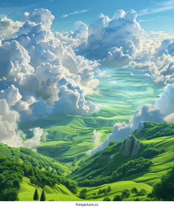 Fantasy Nature Landscape with City in the Clouds