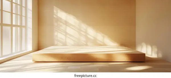 Empty Wooden Display Platform in a Minimalist Room
