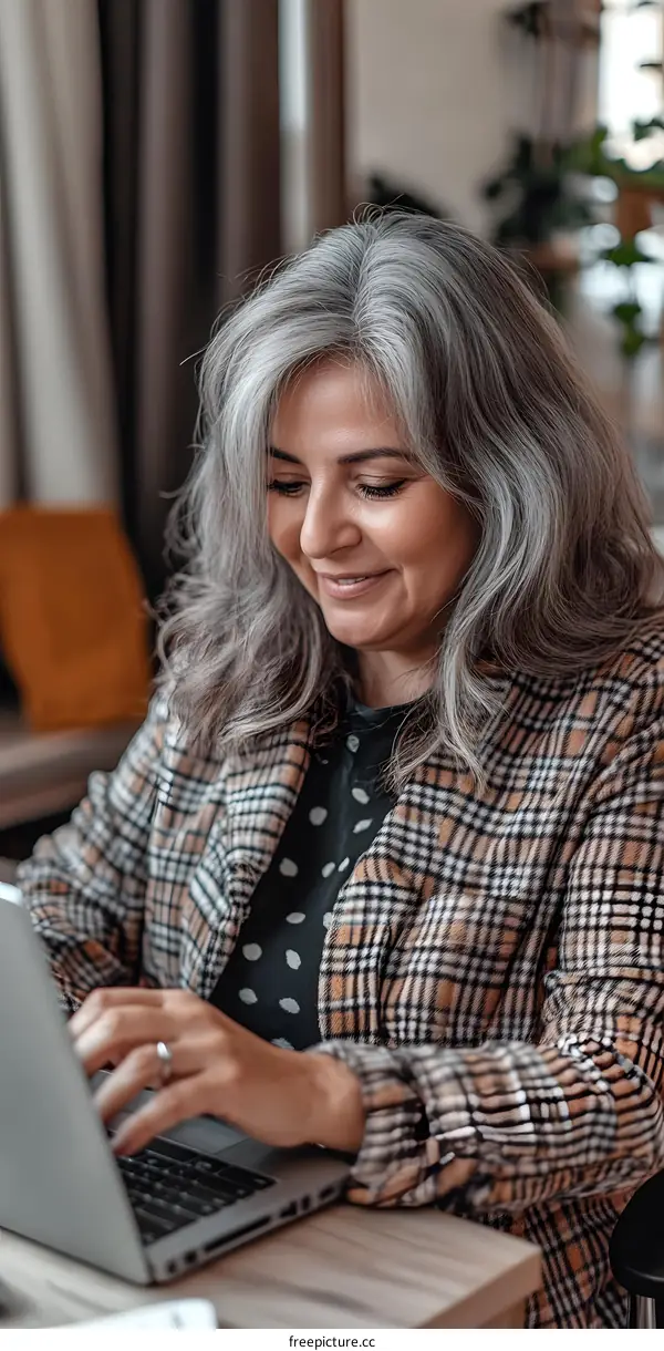 Woman Working on Laptop in Cozy Home Office