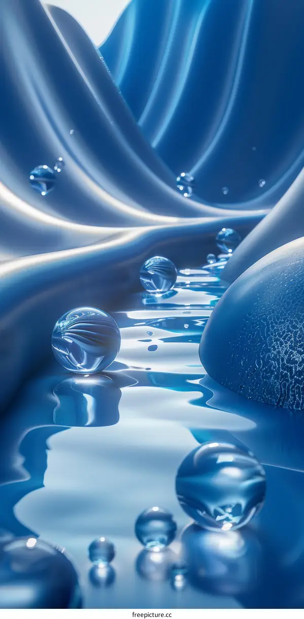 Abstract Blue Waterway with Crystal Beads