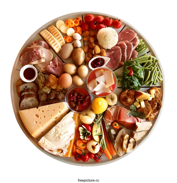 [Transparent Background PNG]Delicious Circular Food Platter with Various Delicacies
