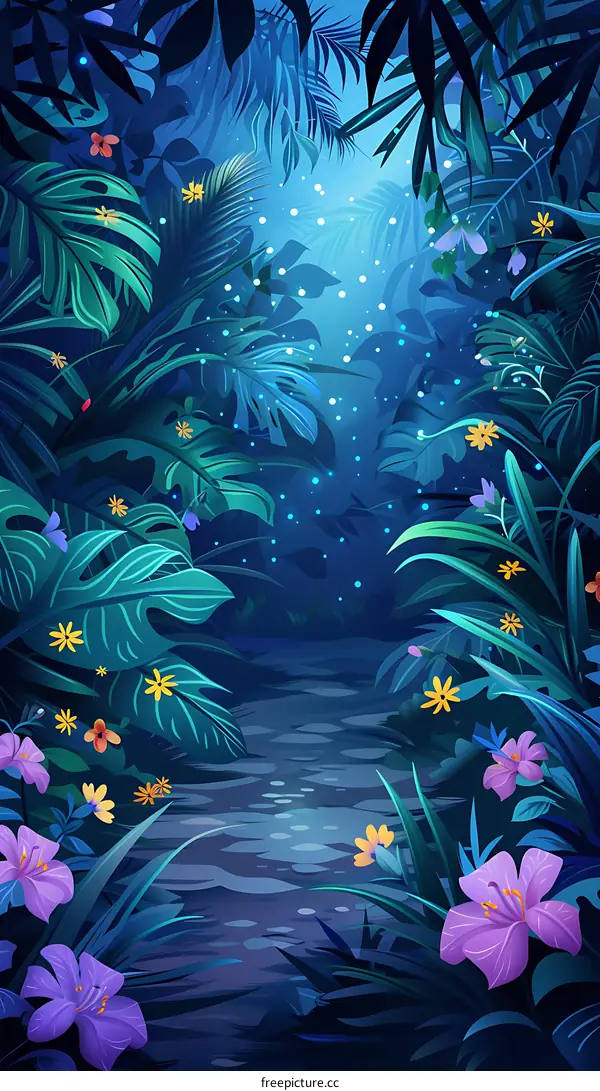 Night Forest With Blue Glow And Path