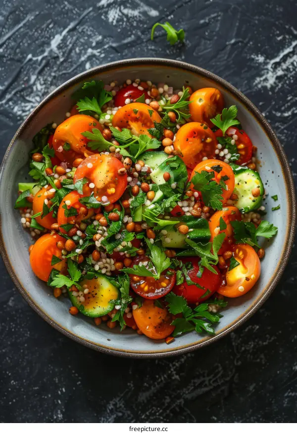 Refreshing Tomato & Cucumber Salad with Herbs & Grains