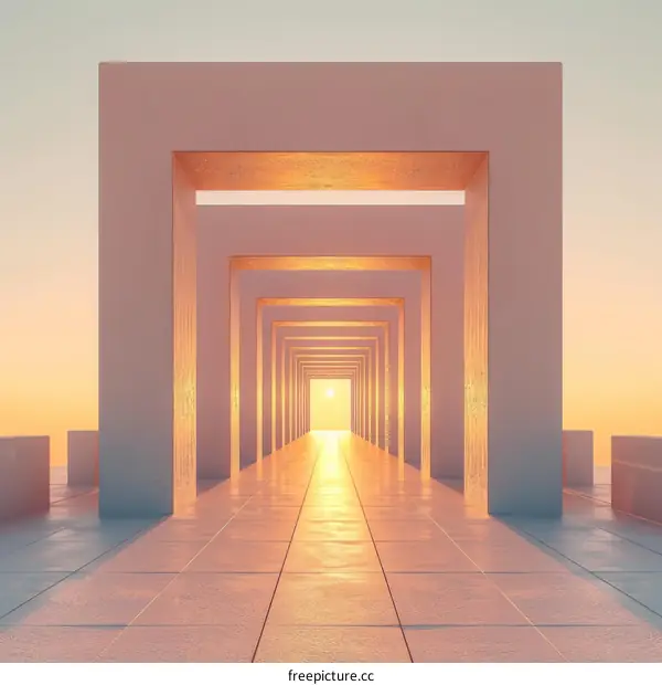 Futuristic concrete and golden portal to another dimension