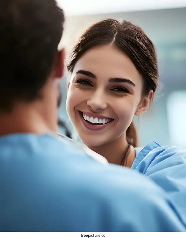 Smiling Woman Doctor Looking at Patient