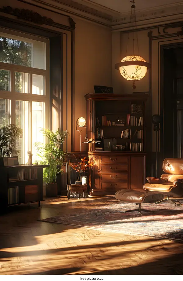 Sunbeams in a Classic Library Room