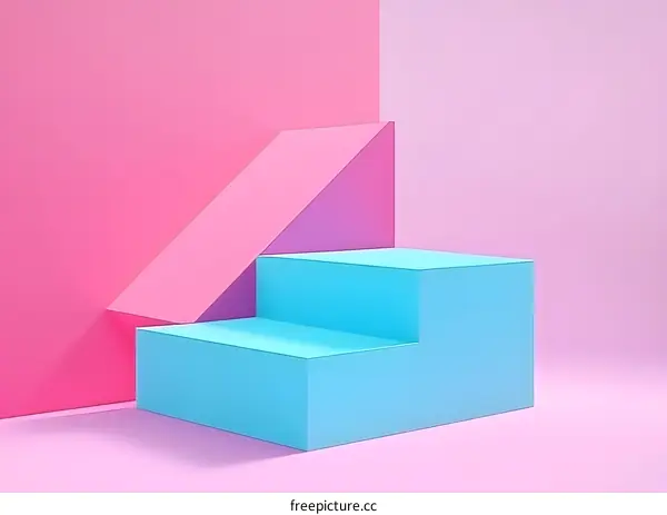Abstract Geometric Shapes Pink Blue Background