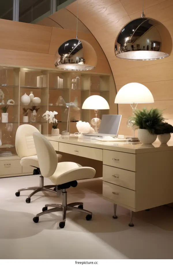 Modern office interior with two chairs and a desk