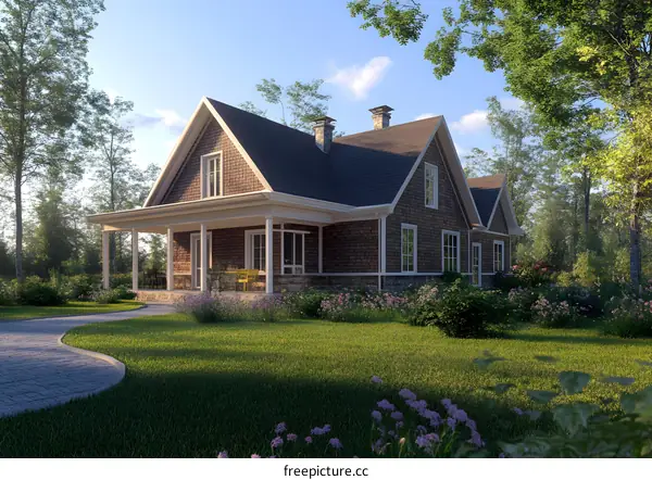 Modern Farmhouse with Large Porch and Green Lawn