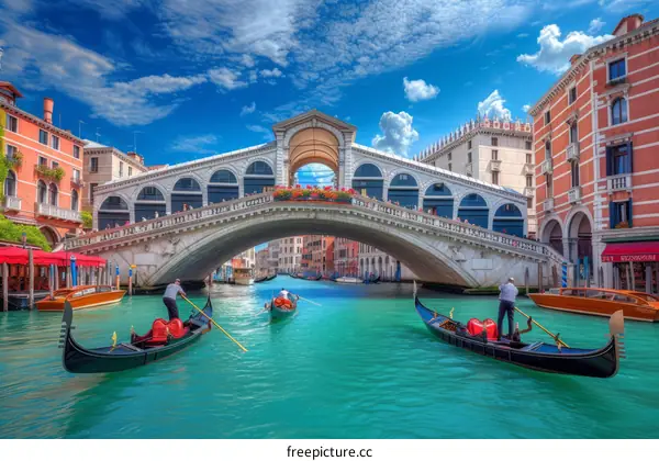Gondolas on the Grand Canal in Venice, Italy
