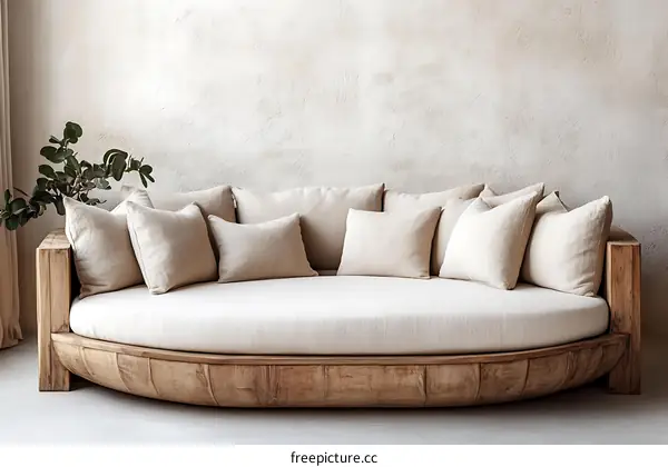 Modern Wooden Sectional Sofa with Linen Cushions