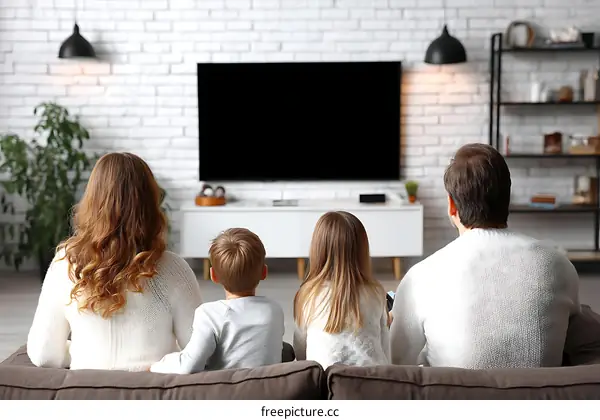 Family Watching Television at Home