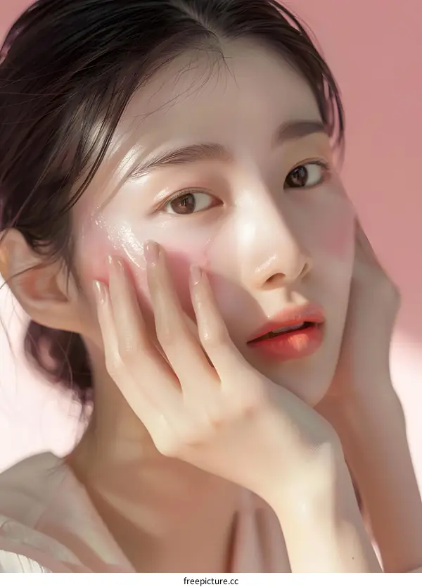 Closeup Portrait of a Young Asian Woman with Beautiful Skin