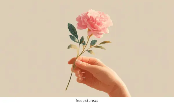 A Tender Hand Holds a Delicate Pink Flower