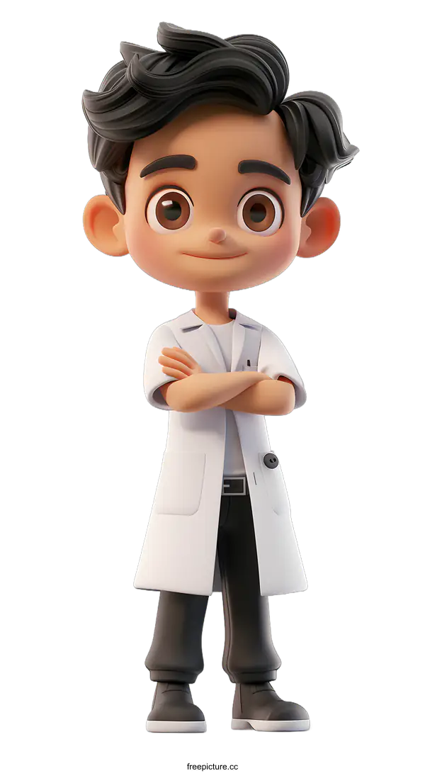 [Transparent Background PNG]3D rendering of a young male doctor in a white coat