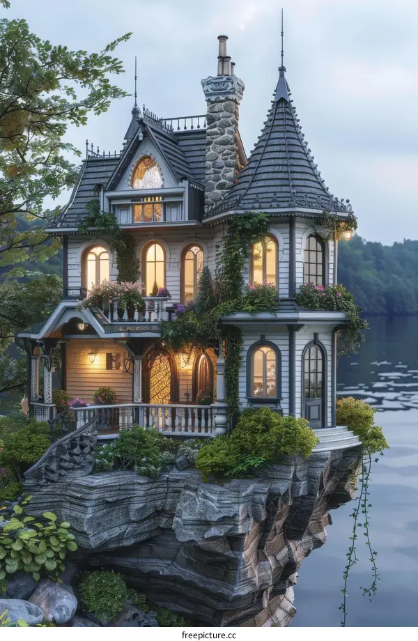 Magical Floating House on a Cliffside