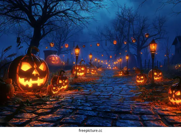 Jack-o'-Lantern against Halloween Night Atmosphere