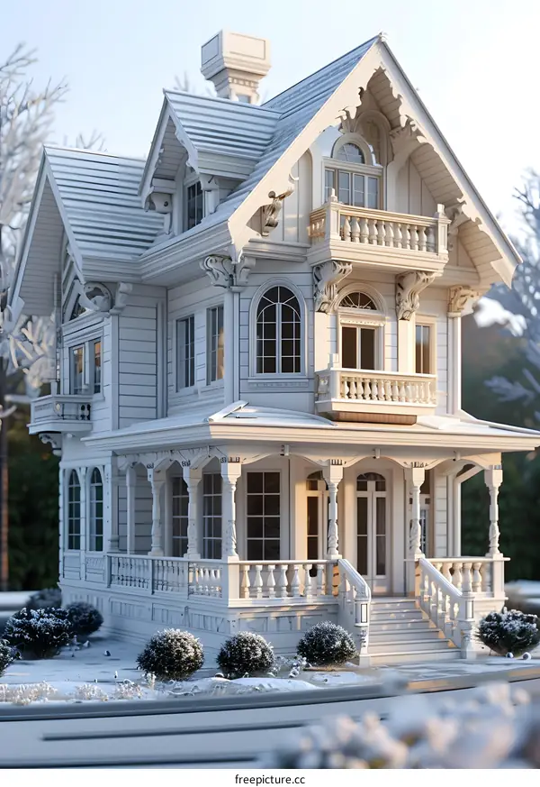 A 3D rendering of a beautiful Victorian house