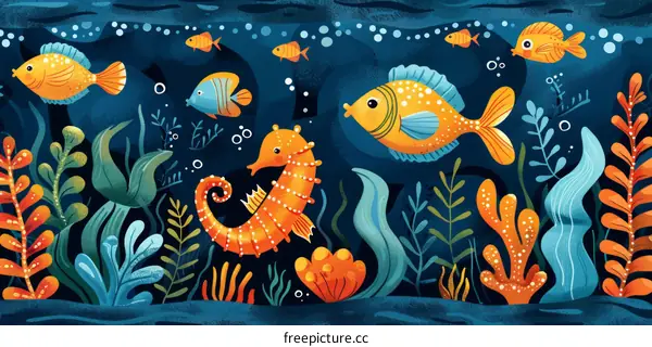 Underwater scene with a variety of fish and sea life