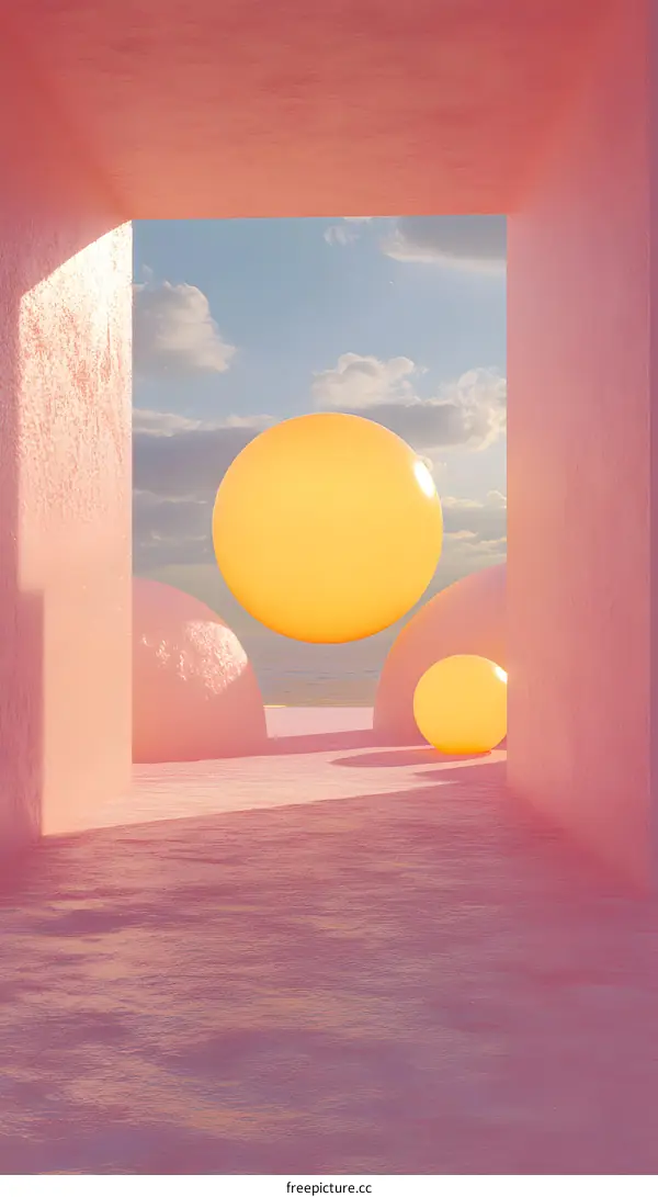 Pink Surreal Scene With Yellow Sphere
