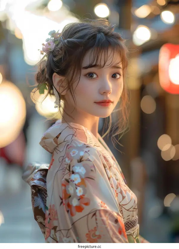 Asian Woman in Traditional Japanese Kimono