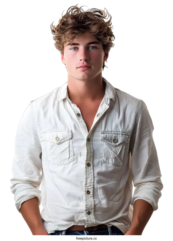 [Transparent Background PNG]Portrait of a handsome young man with blue eyes and brown hair