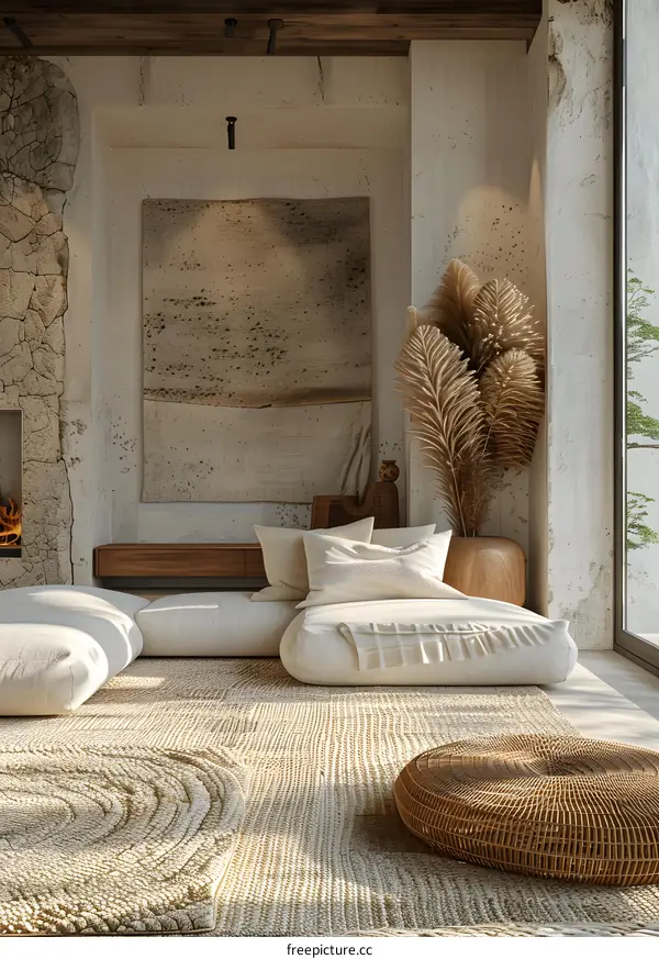 A living room with a minimalist design