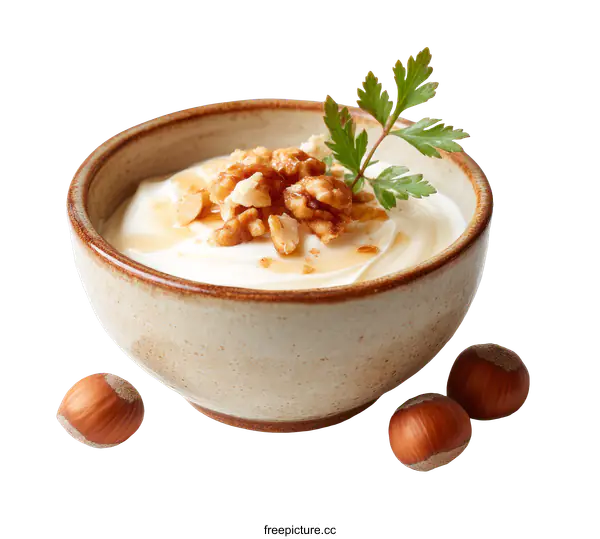 [Transparent Background PNG]Delicious Yogurt Parfait with Walnuts and Honey