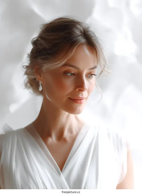 Elegant Caucasian Woman in a White Wedding Dress