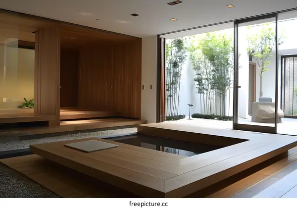 Modern Japanese Style Home Interior Design with Wooden Floor and Patio