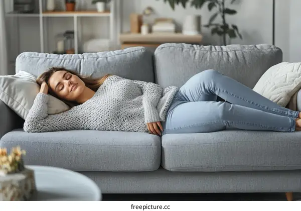 Woman Sleeping Comfortably on a Sofa