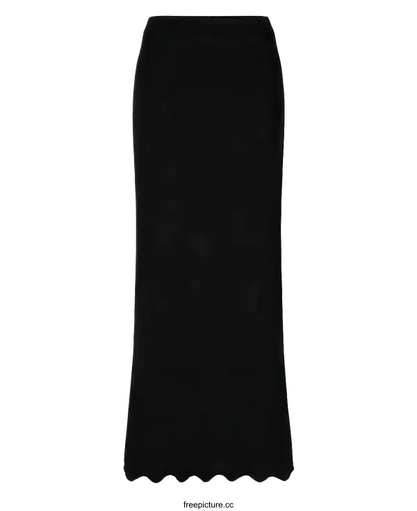 [Transparent Background PNG]Elegant Black Midi Skirt with Textured Detail