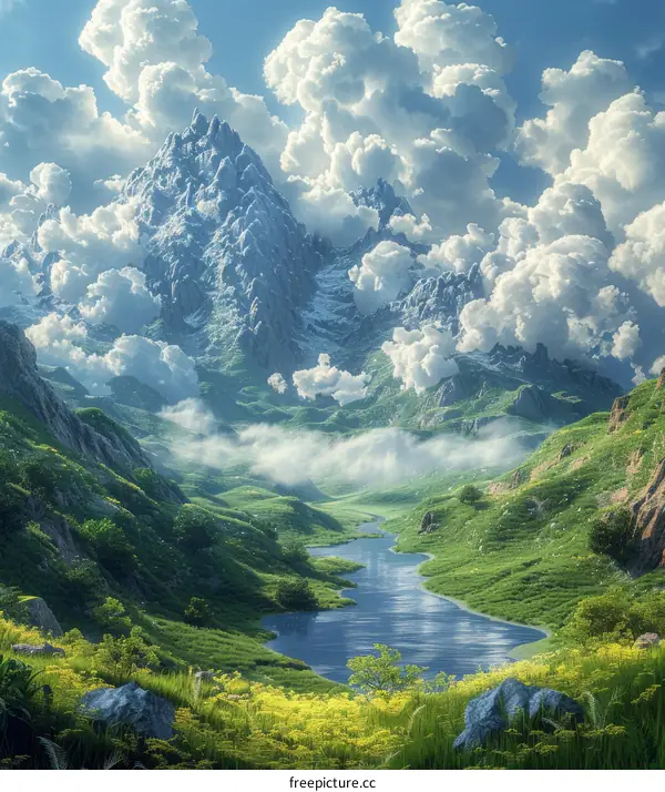 Majestic Mountain Valley Landscape Illustration