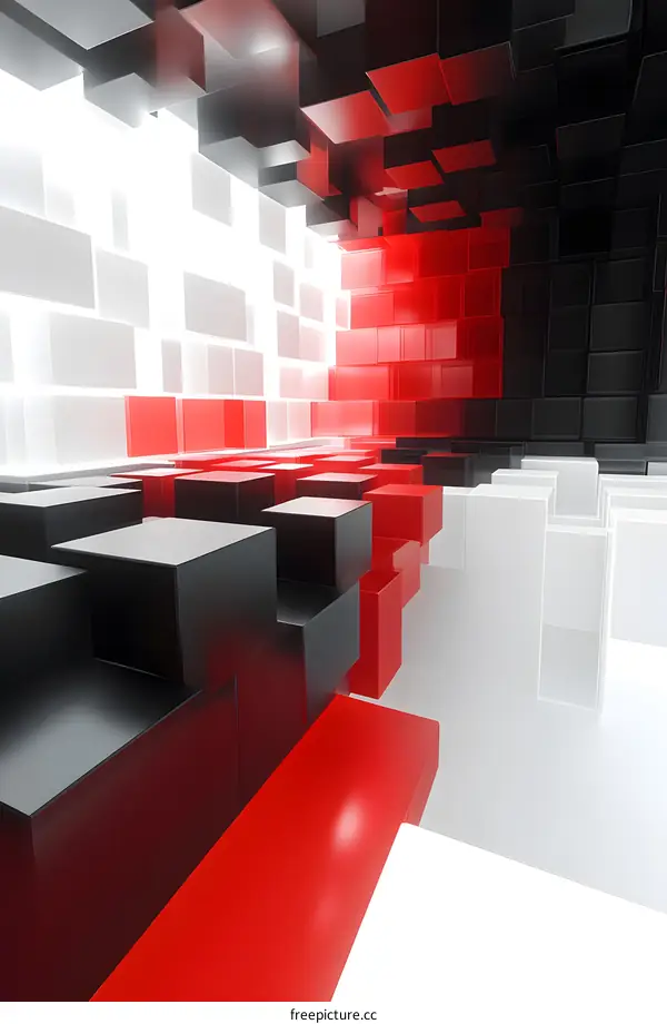 Abstract Red Black White Cube Architecture Design