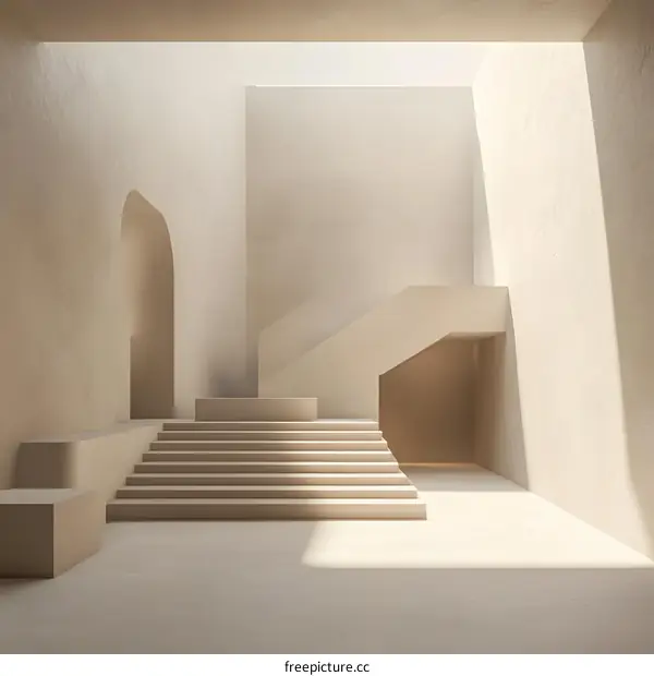 Minimalist Beige Concrete Staircase and Archway Design
