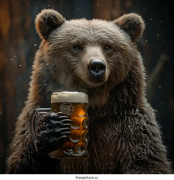A photo of a bear drinking beer