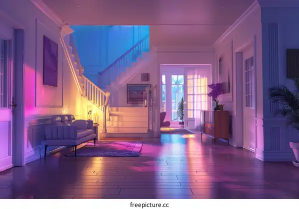 Modern Staircase with Colorful Light