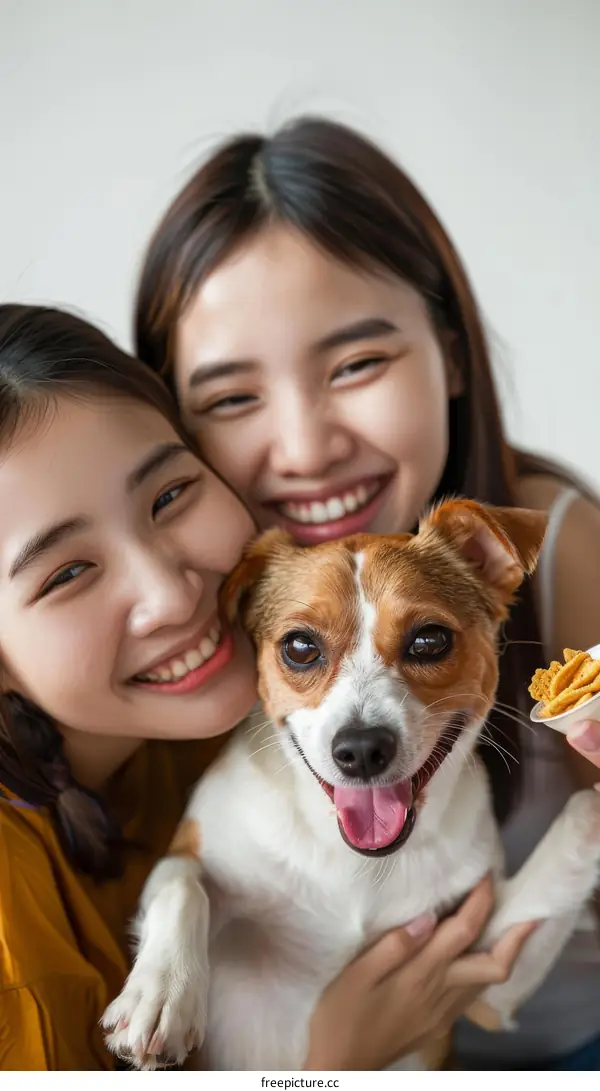 Two Asian women with a dog